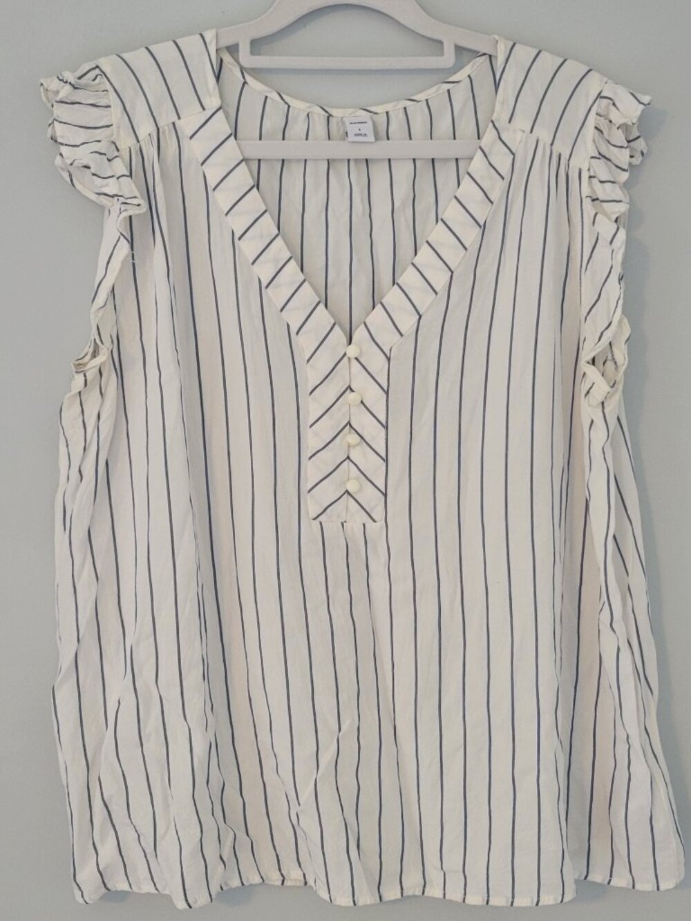 Old Navy Striped Ruffle Shoulder Button Front Blouse